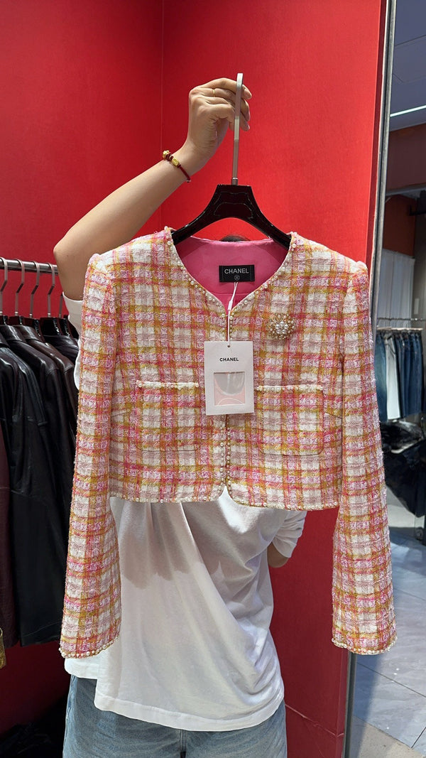 CC 25 Short Jacket Stripped Pink Yellow Cotton Coat