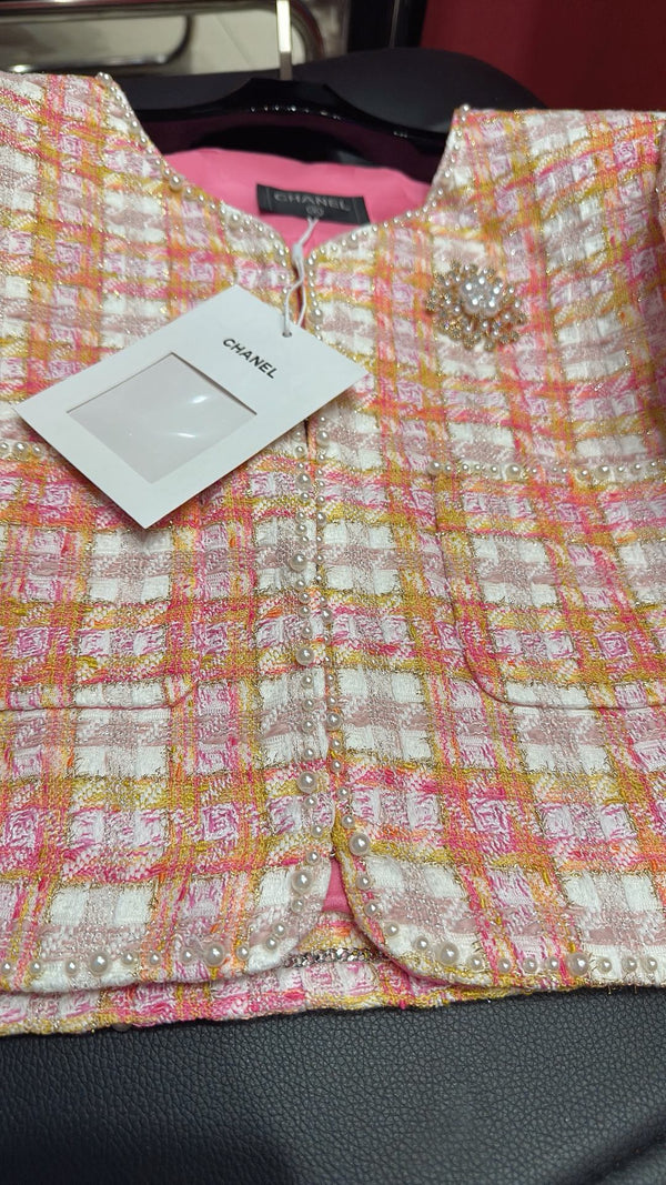 CC 25 Short Jacket Stripped Pink Yellow Cotton Coat