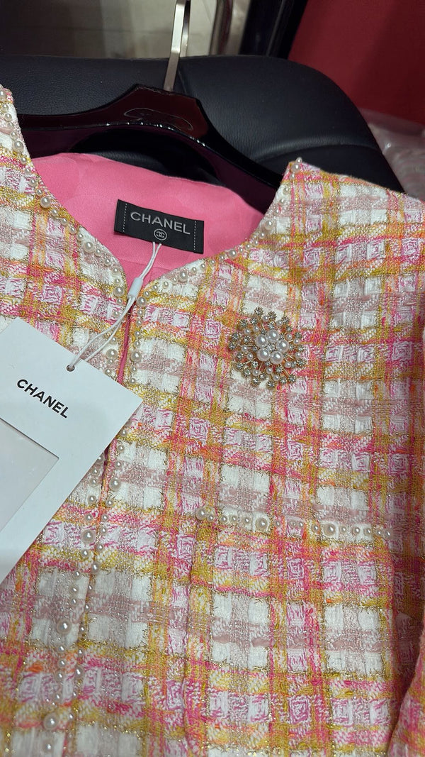 CC 25 Short Jacket Stripped Pink Yellow Cotton Coat