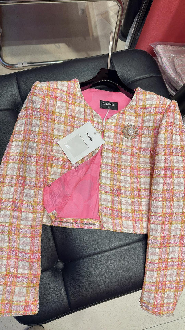 CC 25 Short Jacket Stripped Pink Yellow Cotton Coat