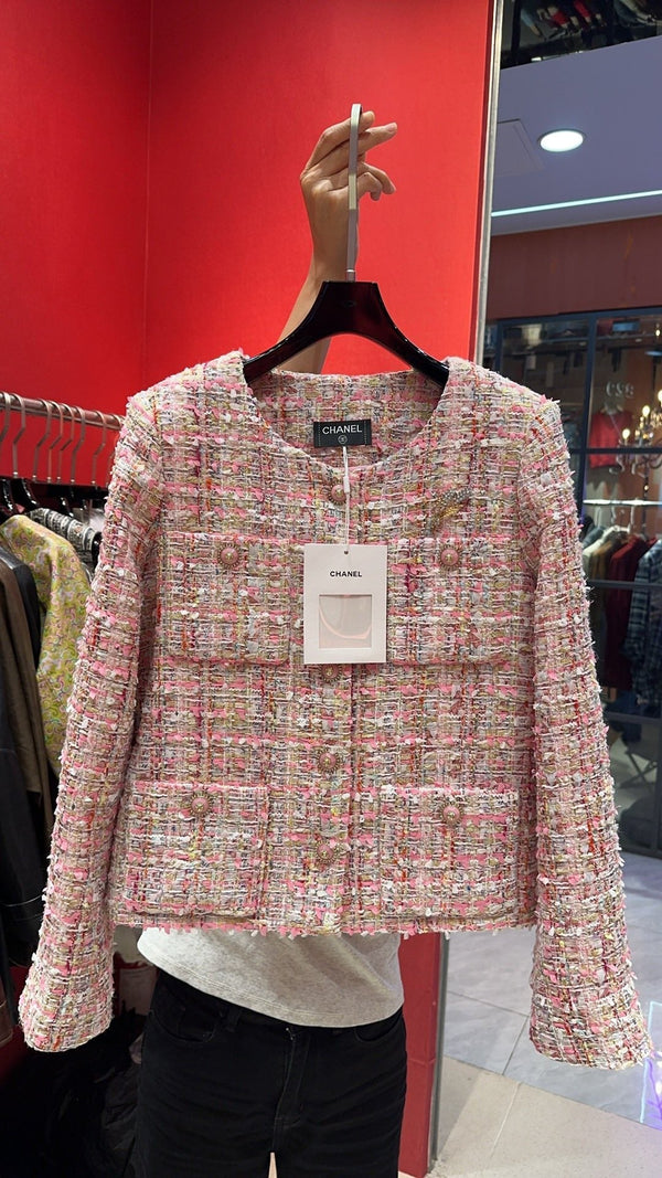 CC Brooch Tweed Pink Jacket