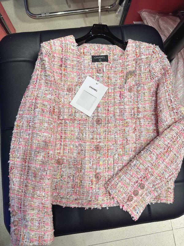 CC Brooch Tweed Pink Jacket