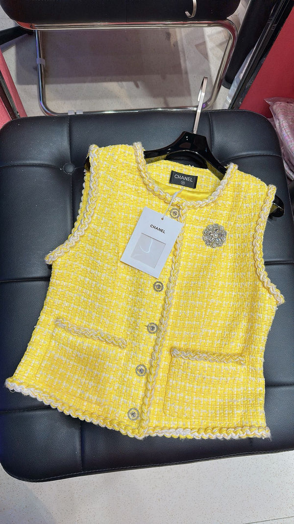 CC Sleeveless Vest Short Jacket Yellow Cotton