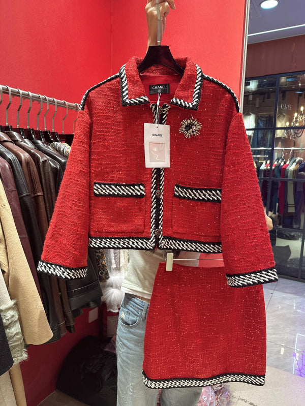 CC 25Ss Suit Jacket and Skirt Red Cotton