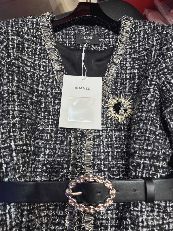 CC 25Ss Middle Length Coat Black Leather Belt