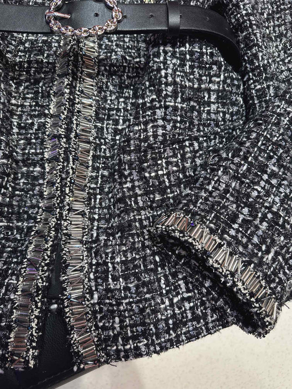 CC 25Ss Middle Length Coat Black Leather Belt