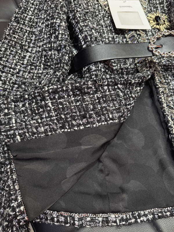 CC 25Ss Middle Length Coat Black Leather Belt