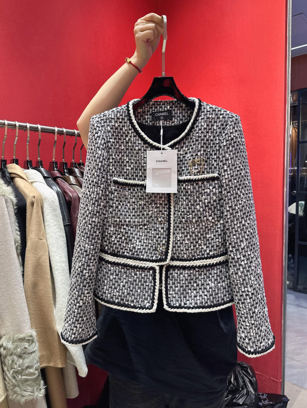 CC 25Ss Piece Style Jacket Black and White Tweed
