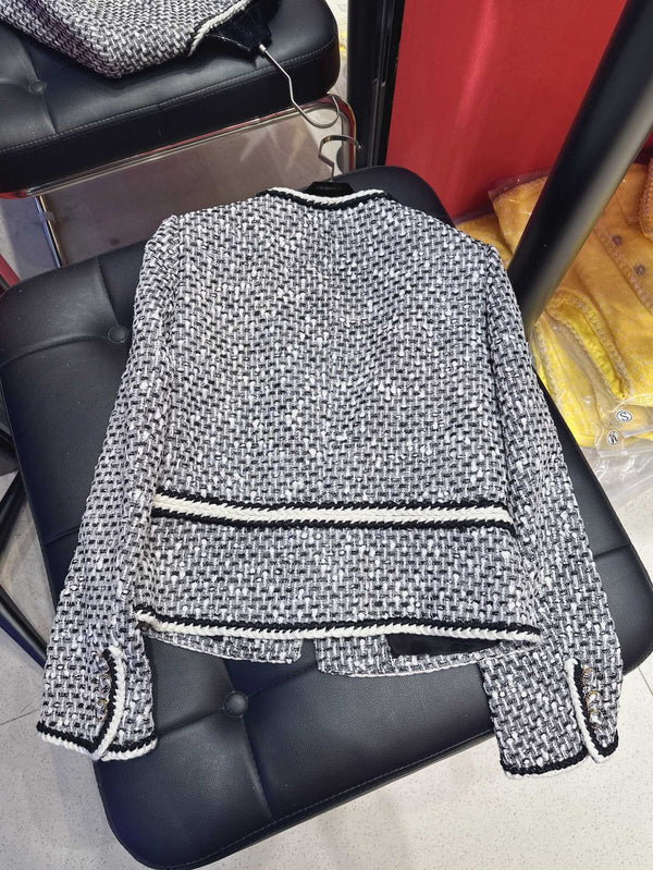 CC 25Ss Piece Style Jacket Black and White Tweed