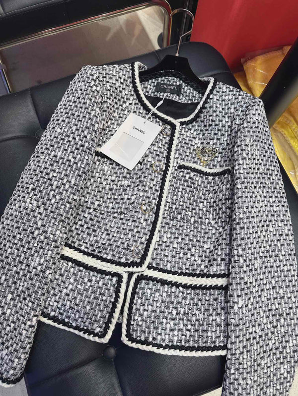 CC 25Ss Piece Style Jacket Black and White Tweed