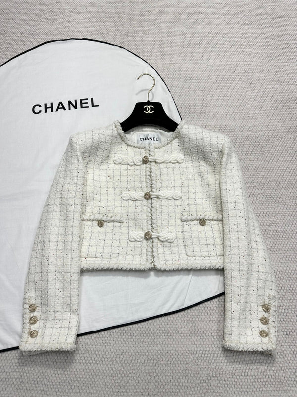 CC 25A Beaded Plaid Crop Tweed Jacket