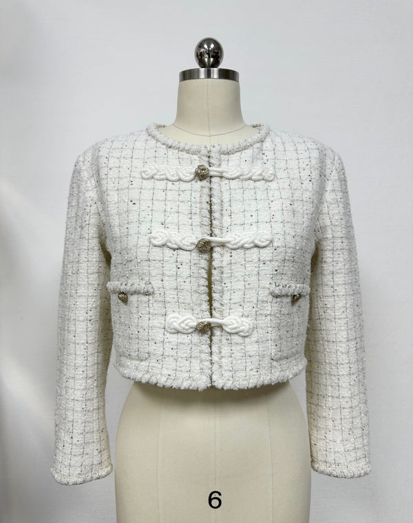 CC 25A Beaded Plaid Crop Tweed Jacket