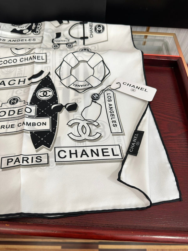 CC Square 90cm White Silk Scarf 828802