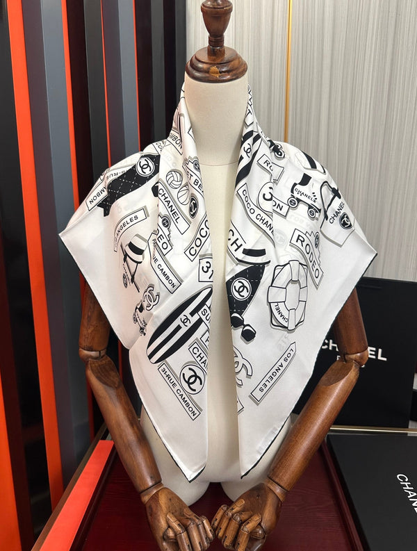 CC Square 90cm White Silk Scarf 828802