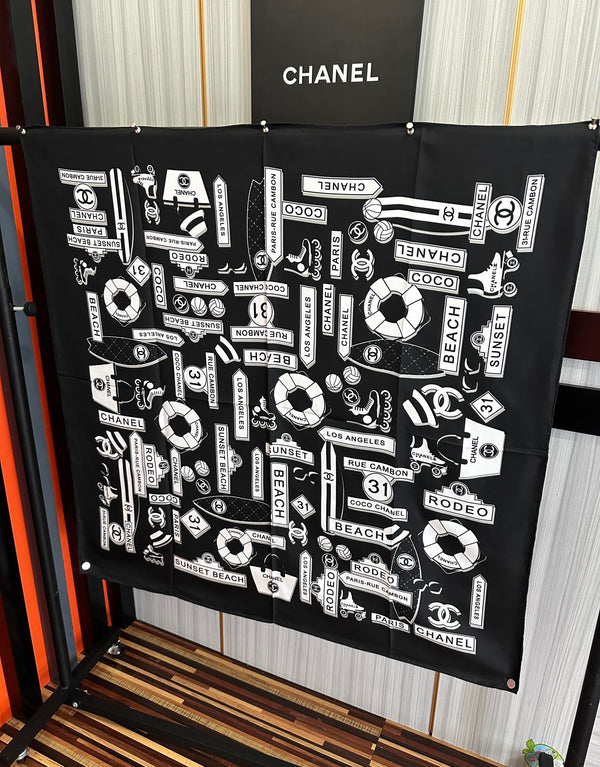 CC Square 90cm Black Silk Scarf 828801