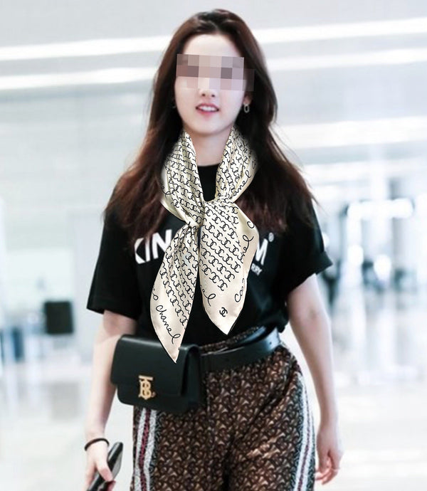 CC Square 90cm Double C White Silk Scarf 828790