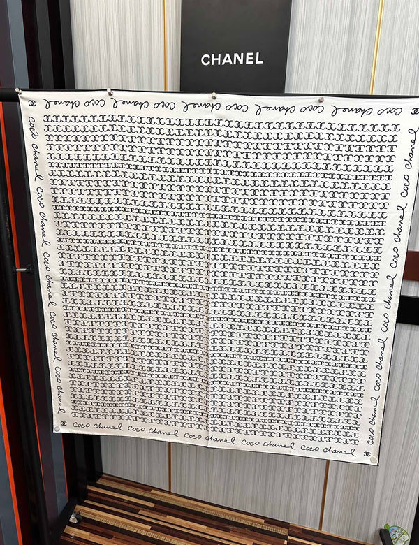 CC Square 90cm Double C White Silk Scarf 828790