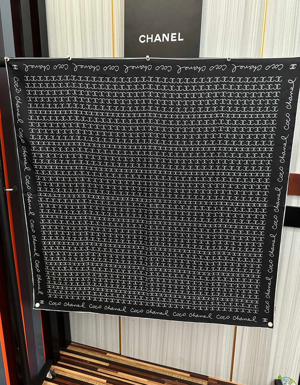 CC Square 90cm Double C Black Silk Scarf 828789