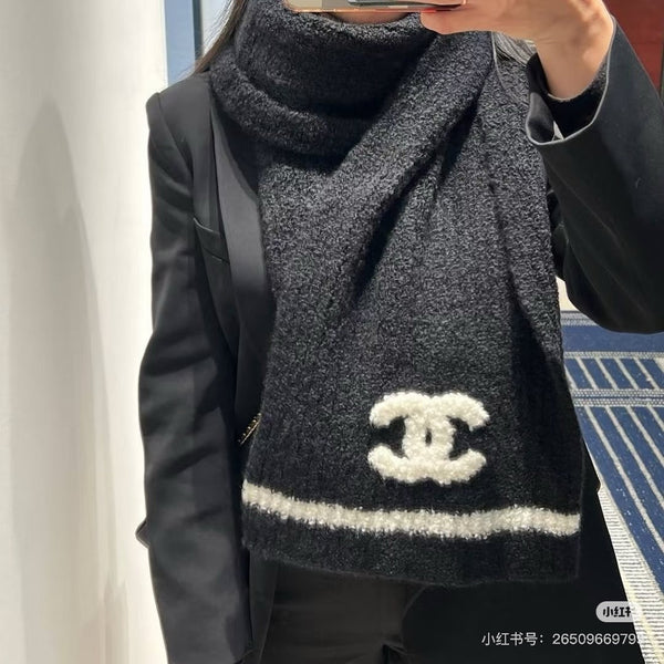 CC Knitted Long Scarf 170cm Black Cashmere 828767