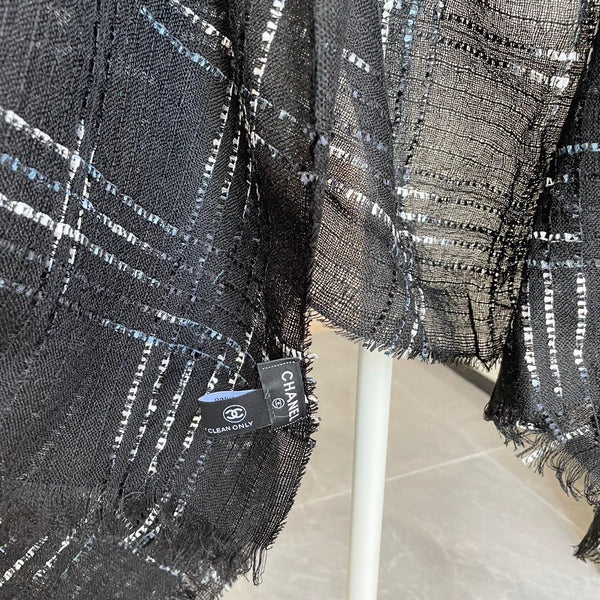 Sciarpa lunga a quadri CC 200 cm in cashmere nero 828750