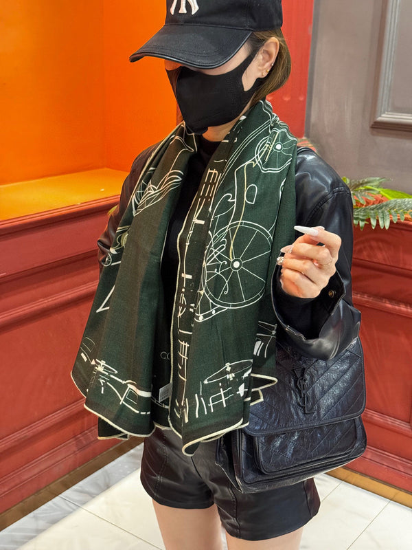 HM Double-Sided Square Scarf 140cm Dark Green Cashmere 828712