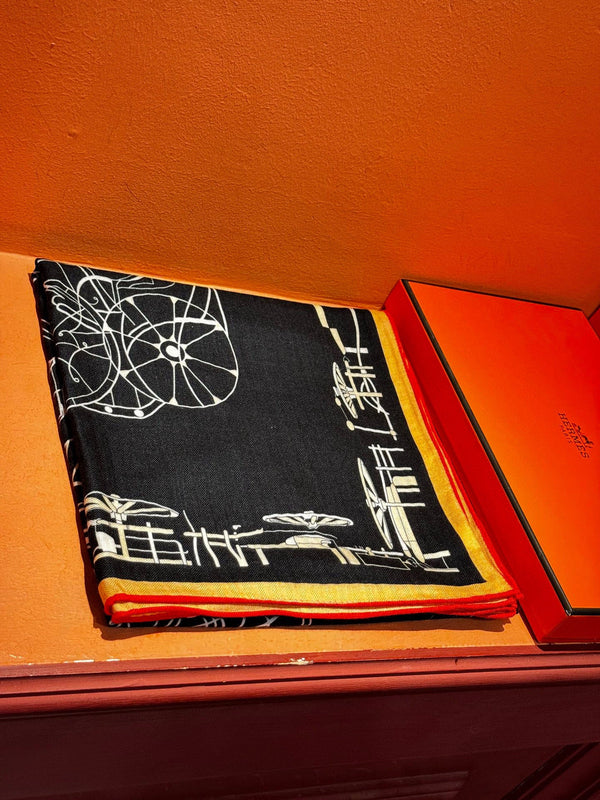 Sciarpa quadrata double-face HM 140 cm Cashmere nero 828710