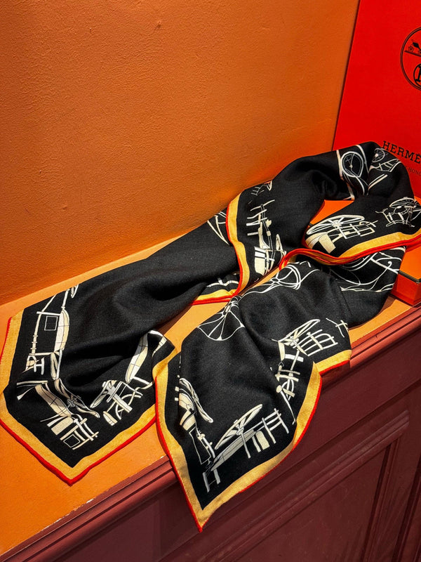 Sciarpa quadrata double-face HM 140 cm Cashmere nero 828710