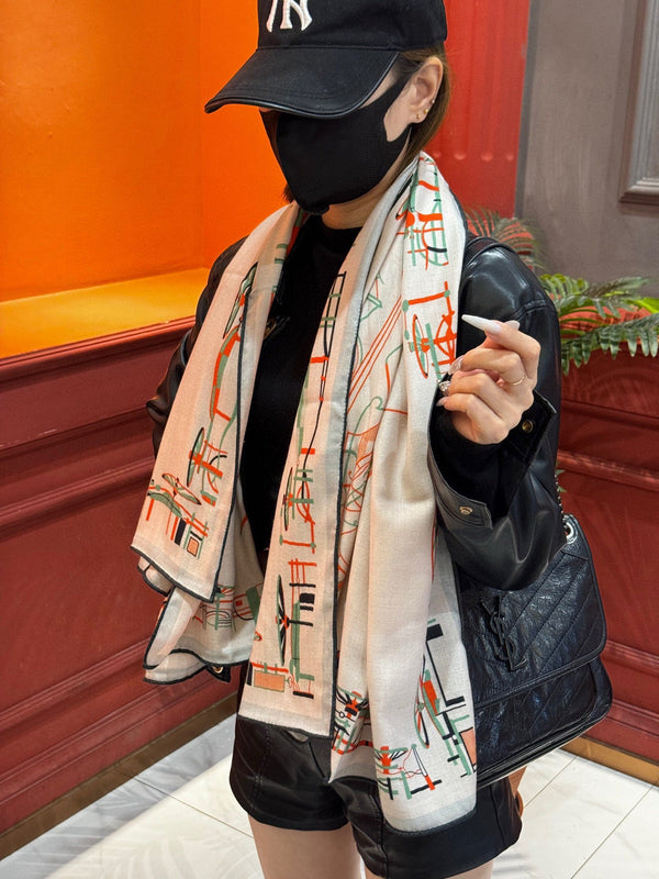 HM Double-Sided Square Scarf 140cm White Cashmere 828709