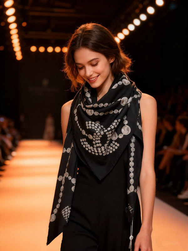 CC Double-Sided Velvet Square Scarf 140cm Black Cashmere 828704