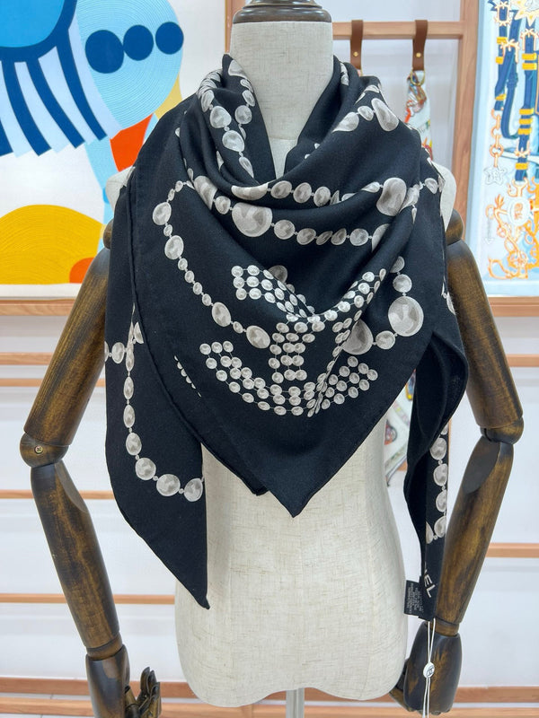 CC Double-Sided Velvet Square Scarf 140cm Black Cashmere 828704