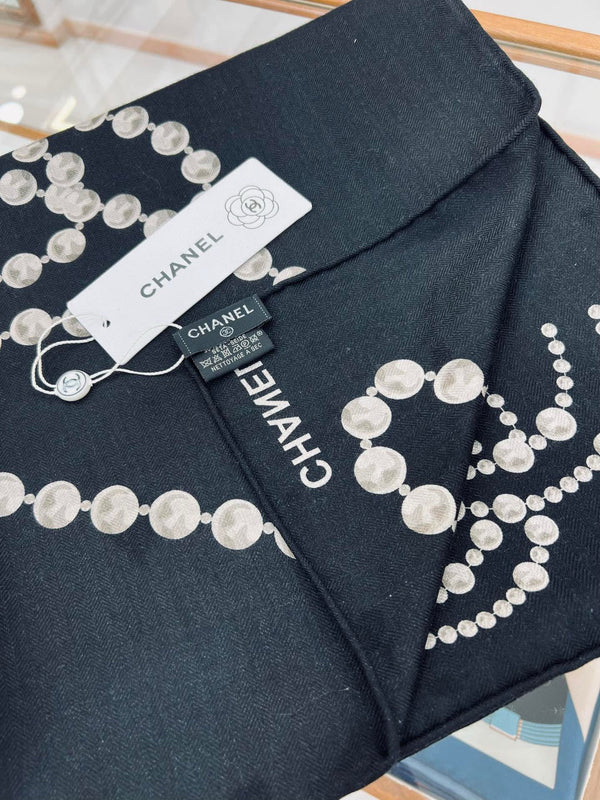 CC Double-Sided Velvet Square Scarf 140cm Black Cashmere 828704