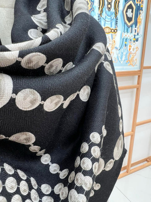 CC Double-Sided Velvet Square Scarf 140cm Black Cashmere 828704