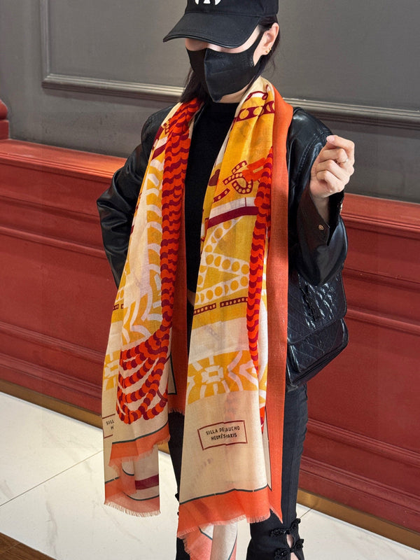 Sciarpa lunga HM Saddle 200 cm in cashmere arancione 828666