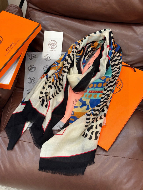 HM Saddle Long Scarf 200cm Black Cashmere 828665