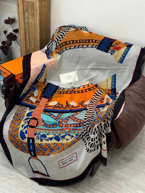 HM Saddle Long Scarf 200cm Black Cashmere 828665