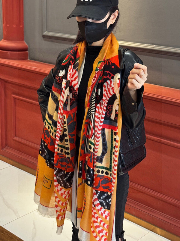 HM Saddle Long Scarf 200cm Orange Cashmere 828664