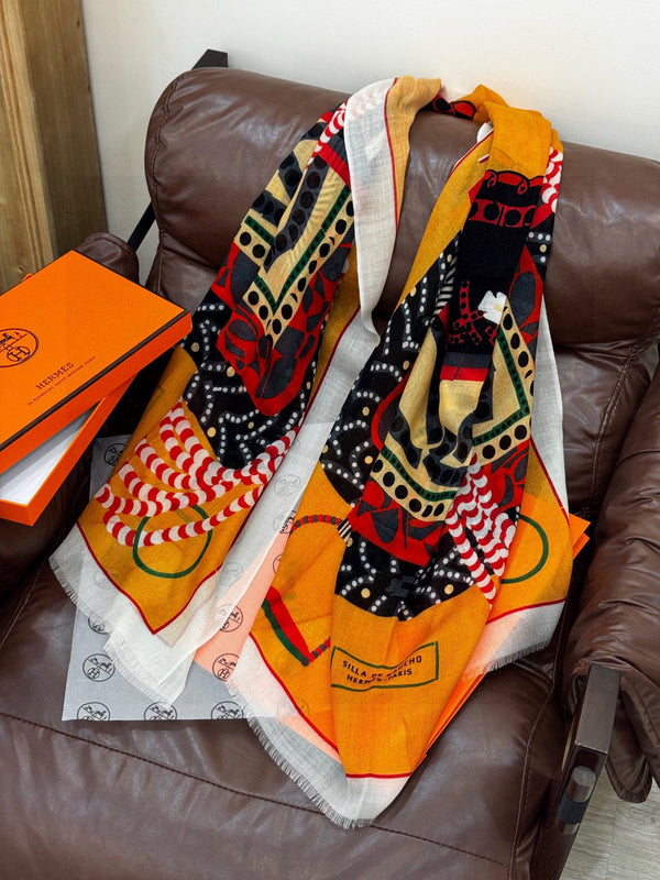 HM Saddle Long Scarf 200cm Orange Cashmere 828664