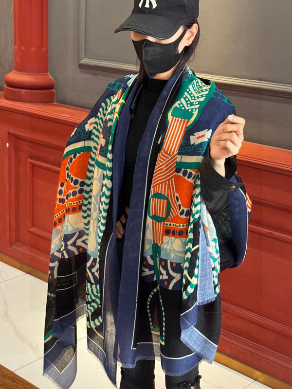 Sciarpa lunga HM Saddle 200 cm Cashmere blu 828663