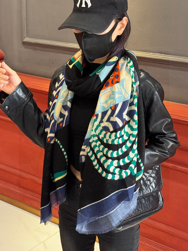 Sciarpa lunga HM Saddle 200 cm Cashmere blu 828663