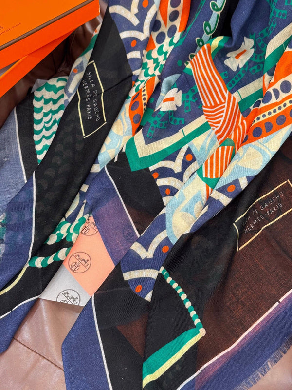 Sciarpa lunga HM Saddle 200 cm Cashmere blu 828663