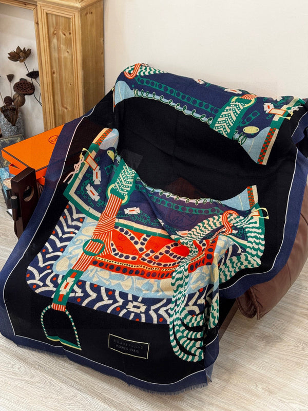 Sciarpa lunga HM Saddle 200 cm Cashmere blu 828663