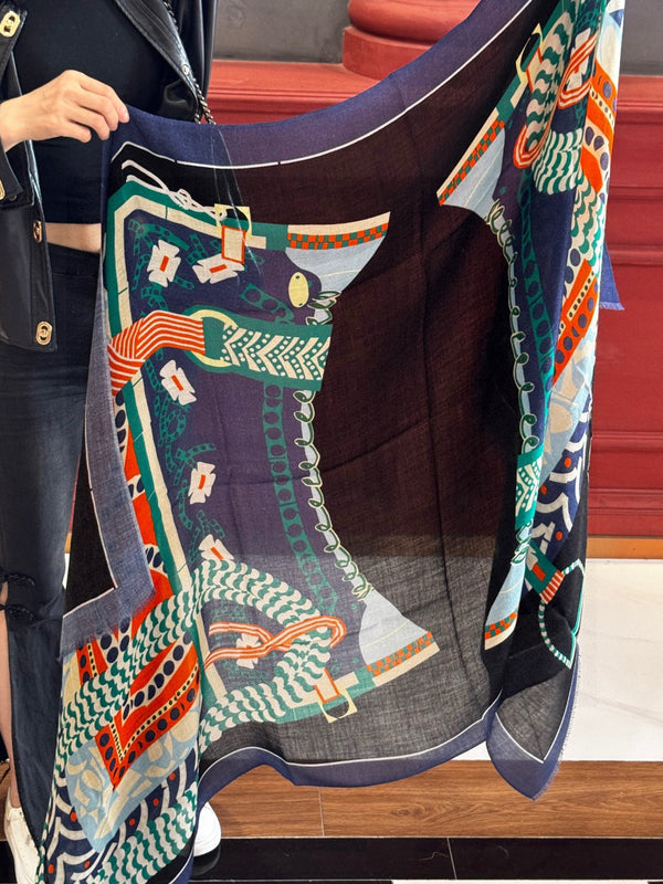 Sciarpa lunga HM Saddle 200 cm Cashmere blu 828663