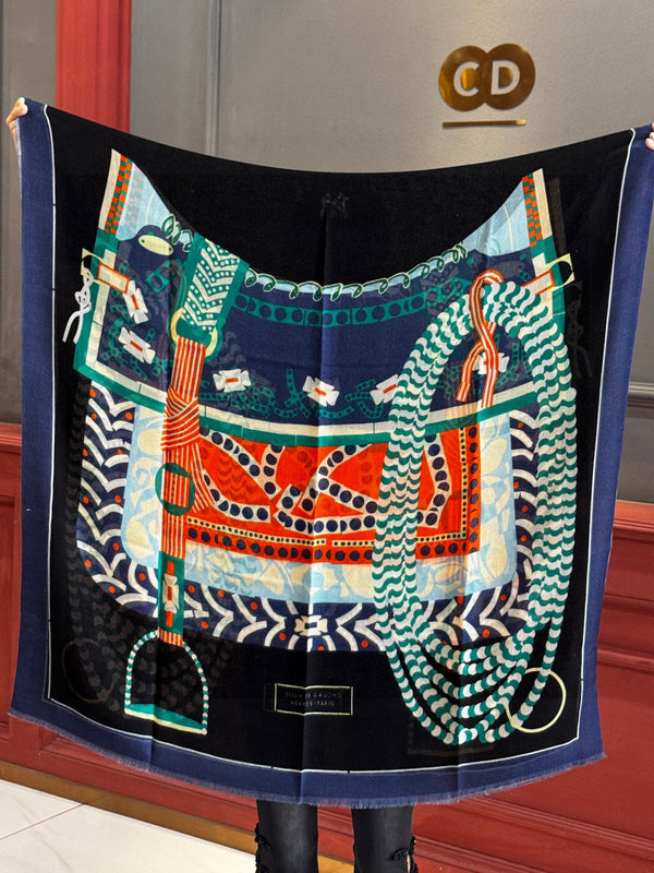 Sciarpa lunga HM Saddle 200 cm Cashmere blu 828663