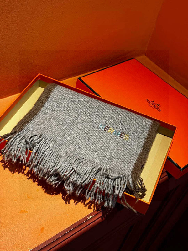 HM Knitted Long Scarf 180cm Gray Cashmere 828646