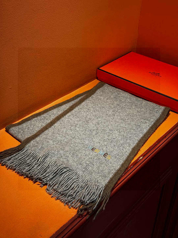 HM Knitted Long Scarf 180cm Gray Cashmere 828646