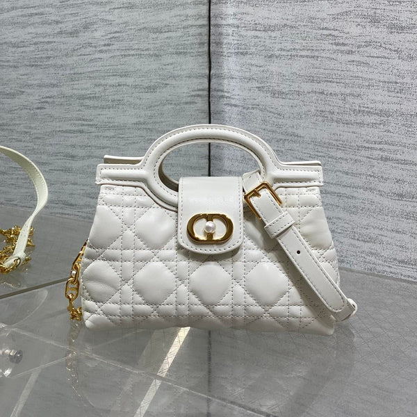 CD Jolie Top Handle Mini Chain Bag 19cm White Cowhide