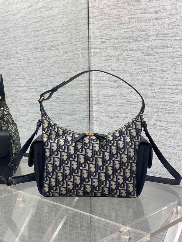 CD D-Dream Two Side Pockets 24cm Blue Canvas and Cowhide