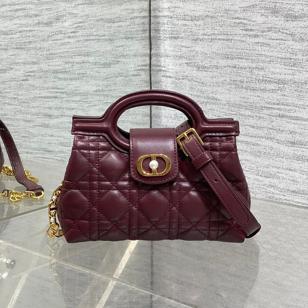 CD Jolie Top Handle Mini Chain Bag 19cm Burgundy Cowhide