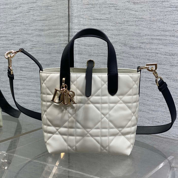 CD Small Toujours Vertical 18cm White and Black Lambskin