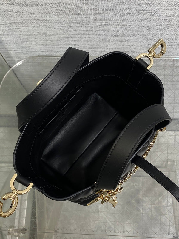 CD Toujours Vertical Small Built-In Lucky Charm Chain 18cm Black Lambskin